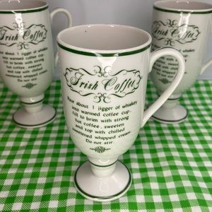 1970s Irish Coffee Recipe Footed Mugs, Flared Handles, set of 3